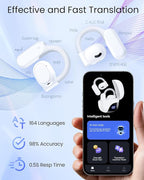 AI Translation Earbuds Real Time 164 Languages 80H Playtime Translator Ear Buds Audifonos Traductores Inglés Español Wireless Earphones Bluetooth Headphones for Travel Business Meeting Learning White