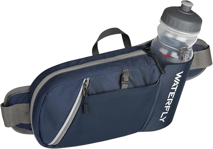 WATERFLY Fanny Pack Waist Bag: Hiking Water Bottle Holder with Strap Waist Pack for Women Men Hydration Hip Packs for Running Walking Traveling-Navy Blue
