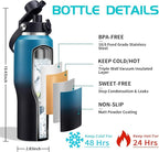 32oz Insulated Water Bottle with Straw - Spout Lid, Protective Boot, Vacuum Stainless Steel Bottles Leak-Proof, Thermo Mug Flask Fit in Car Bike Cup Holder Father's Day Gift