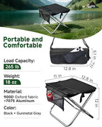 Rocalt Camping Portable Stool, Ultralight Folding Stool, Aircraft-Grade Aluminum Pocket Chairs for Adults, Outdoor Travel Stool, Fishing Chair with Built-in Storage Gag, Handbag Style