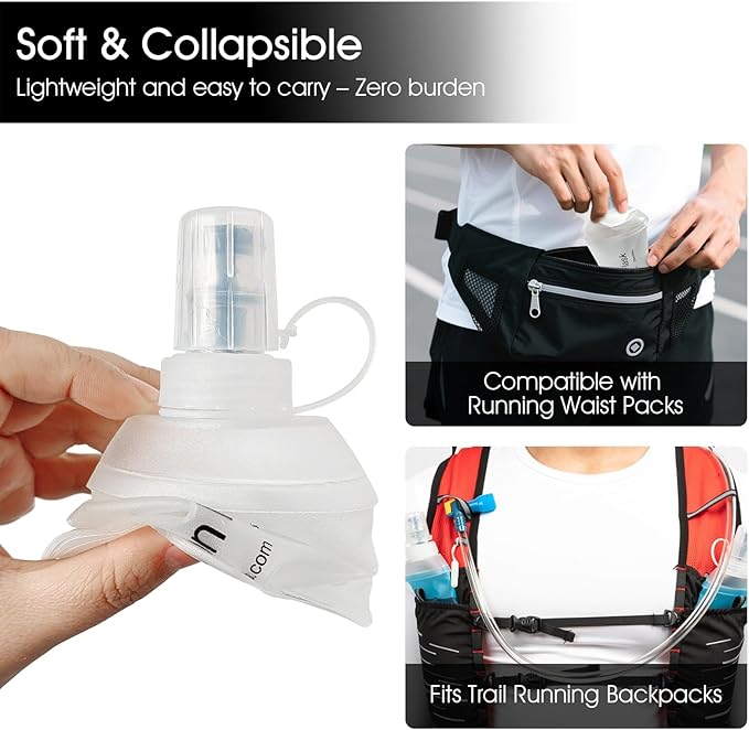 GYGYL Soft Flask, TPU Collapsible Soft Water Bottle for Hydration Pack, Running Vest, Leak-Proof Folding Water Bottle for Hiking Cycling Climbing Jogging-150ml White