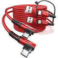 JSAUX 3-in-1 USB-C Cable 2-Pack 10FT, 100W Right Angle Fast Charging Cord with USB-A Adapter for iPhone 16/15, Galaxy S25/S24, iPad, MacBook, Steam Deck - Red