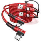 JSAUX 100W USB C Cable [2-Pack 6.6FT], Right Angle Fast Charging Cord with USB A to C Adapter for iPhone Air/iPhone 17/ iPhone 17 Pro/iPhone 17 Pro Max, iPhone 16/15, Samsung, MacBook, iPad - Red