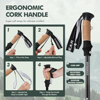 KINGGEAR Nordic Walking Stick, TP1 Hiking Poles Retractable Lightweight 7075 Aluminum, Trekking Poles with Flip Lock, Natural Cork and EVA Grip, 2pc Hiking Gear