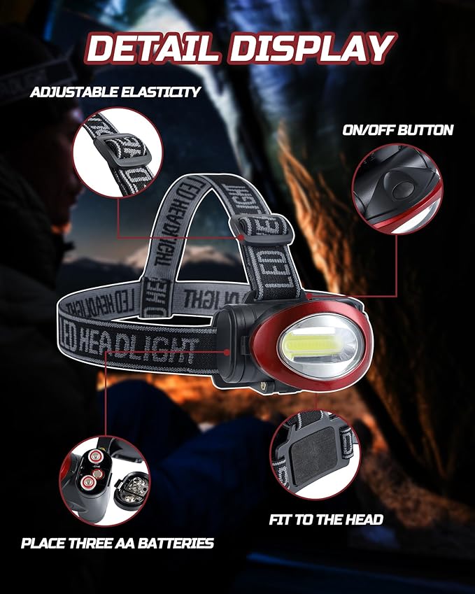 Lichamp Camping Headlamp Flashlight 8 Pack, Outdoor Super Bright COB Head Lamp Gear for Running, Reading, Hiking, Walking, Climbing, Fishing, Hunting, Jogging, Headlight Multipack for Adults, Kids