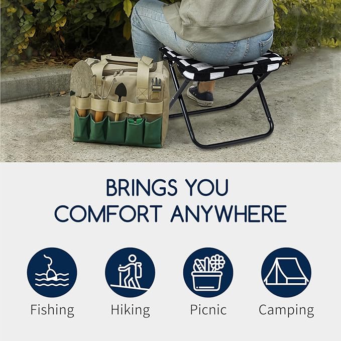 Collapsible Stool Camping Folding Stools: 1.1lbs Lightweight Portable Foot Stool Load 300lbs - 10.5 Inch Camping Chair Fishing Hiking Gardening Beach BBQ with Carry Bag Easy Transport (Stripe)