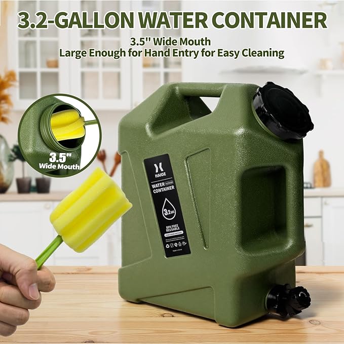 HAIGE Gallon Water Container with Spigot (3.2 Gallon Water Jug Green)