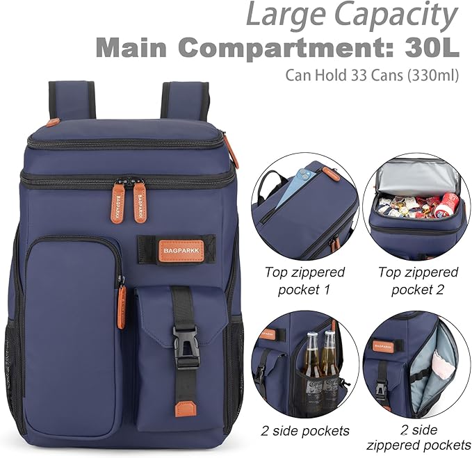 Insulated Cooler Backpack,33/45 Cans Multifunctional Double Deck Leakproof Cooler Bag with Sternum Strap,Large Capacity Lightweight Travel Camping Beach Backpack