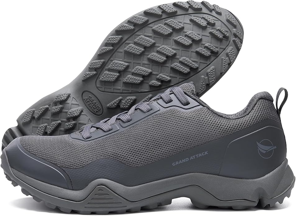 Grand Attack Men's Waterproof Hiking Shoes Lightweight Approach Trekking Comfortable Backpacking Boots Non Slip Work Shoes Outdoor Camping Travel Sneakers