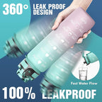 OLDLEY Water Bottle, 32oz Motivational Sports Water Bottle with Time Marker - Times to Drink - Tritan, BPA Free, Wide Mouth Leakproof, Bubble Gum (1 Bottle)