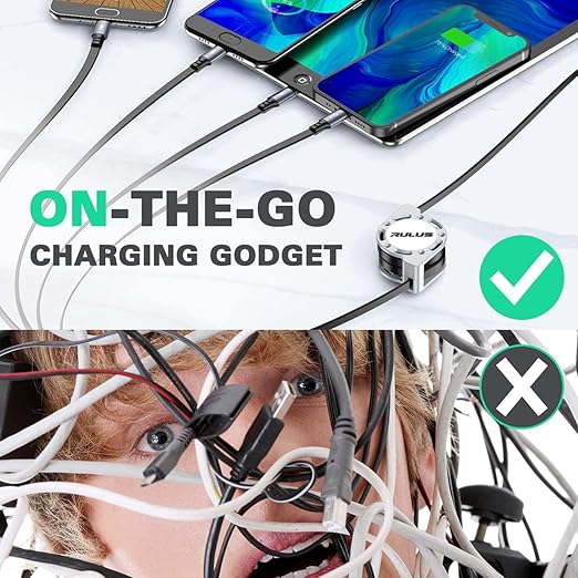 4 in 1 Multi Charging Cable [2Pack 4Ft], Retractable Multi Fast Charger Cable Adapter Travel Charger for Multiple Devices with Lightning/Type C/Micro USB Ports for iPhone/Samsung Galaxy/Tablets/More