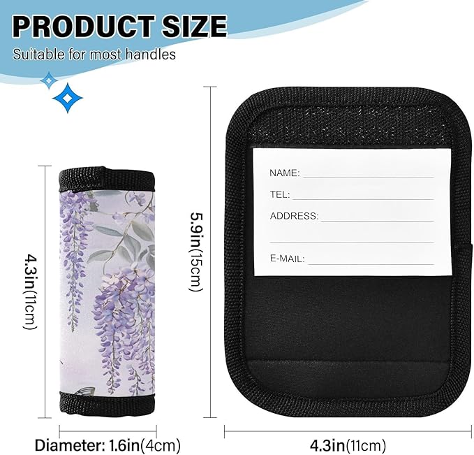 2 PC Luggage Handle Wrap Luggage Handle Covers Tags for Suitcase Bags Travel Luggage Handle Identifier Gripper Purple Butterflies and Lavender