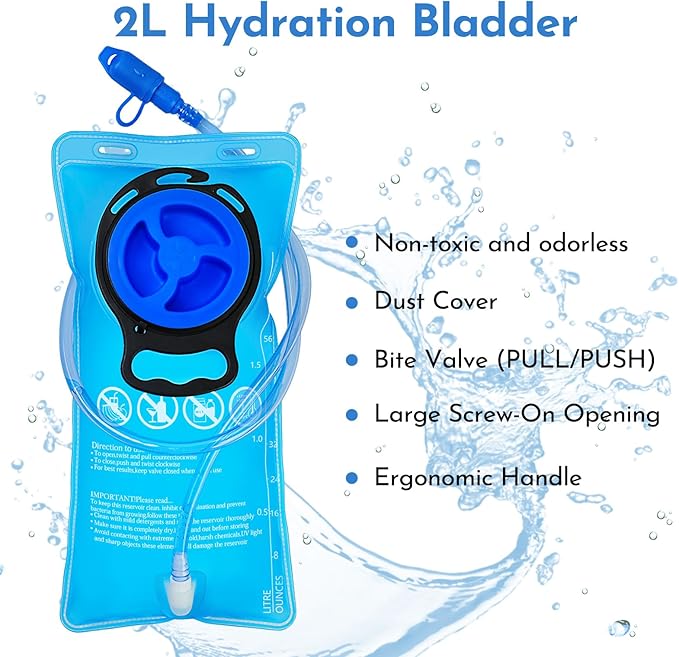 Tactical Hydration Backpack 2L Water Bladder - Lightweight Durable Pack for Hiking, Running, Outdoor Adventures, Adjustable Straps & Leak-Proof Design
