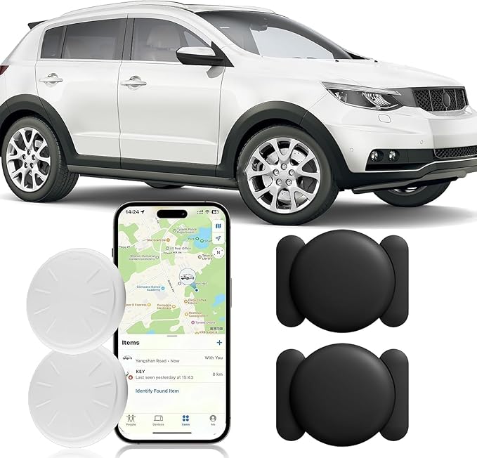 GPS Tracker for Vehicles No Monthly Fee,Tracker Device for Vehicles Work with Apple Find My(iOS Only),Real Time GPS Car Tracker Mini Hidden Car Tracker with Magnetic Case (Black,2PCS)