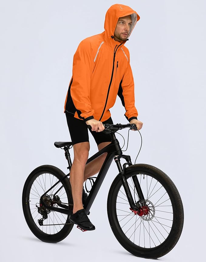 Men's Cycling Rain Jackets Waterproof Running Bike Windbreaker Lightweight Packable Hooded Jacket