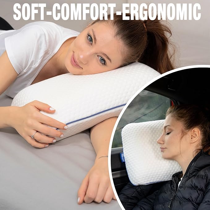 Travel & Camping Comfortable Memory Foam Pillow – Easy to Carry Portable Bag – Temperature Regulating Pillow Case - Perfect for Travelling (White)