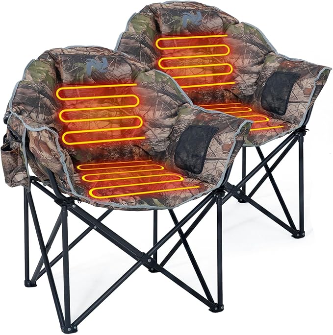 LILYPELLE Oversized Heated Camping Chair, Patio Lounge Chairs with 3 Heat Levels, Portable Folding Heated Chair Round Moon Saucer Folding Lawn Chair Outdoor Chair for Camping, Lounge Patio