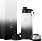 IRON °FLASK Camping & Hiking Hydration Flask with 3 Lids - Stainless Steel, Double Walled & Vacuum Insulated Water Bottle - Leak Proof & BPA Free (Day & Night, Spout - 32 oz)