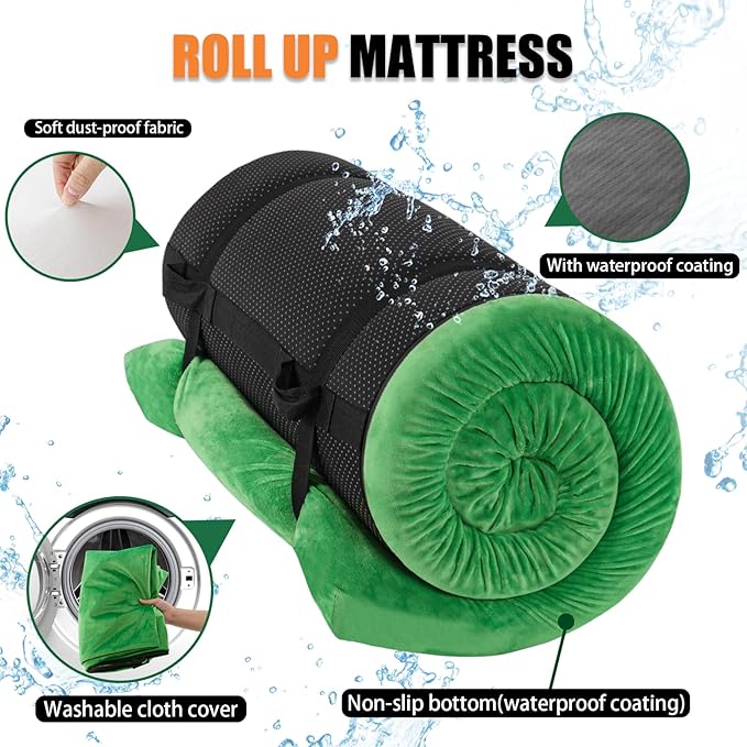 Sleeping Pad,3-inch Thick Memory Foam Camping Mattress,Portable Roll-Up Mat for Car/Tent/Floor/Cot/Travel,Comfortable Pad for Guests Sleepover