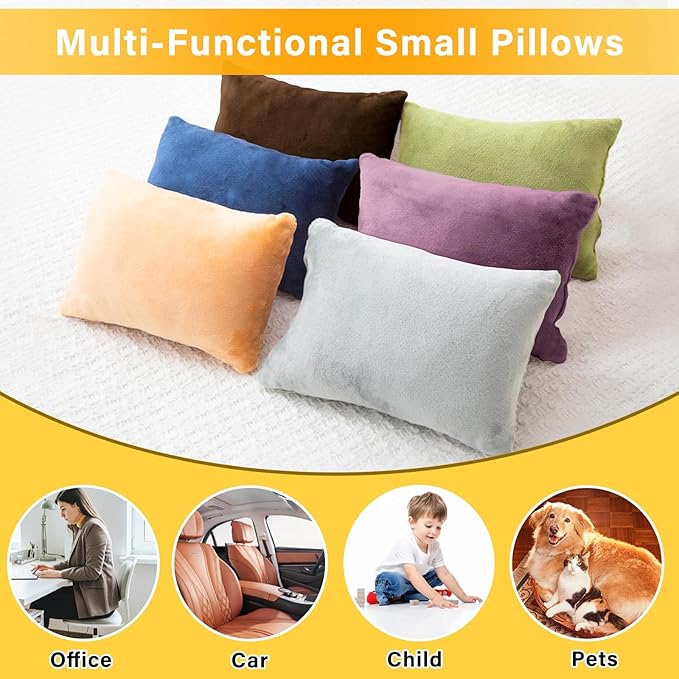 2 Pack Small Pillow, Memory Foam Mini Pillow 11 X 7 Inches for Travel, Sleeping, Nap and Neck, Knee, Lumbar Support, Tiny Cushion for Pet, Dogs (Dark Purple)