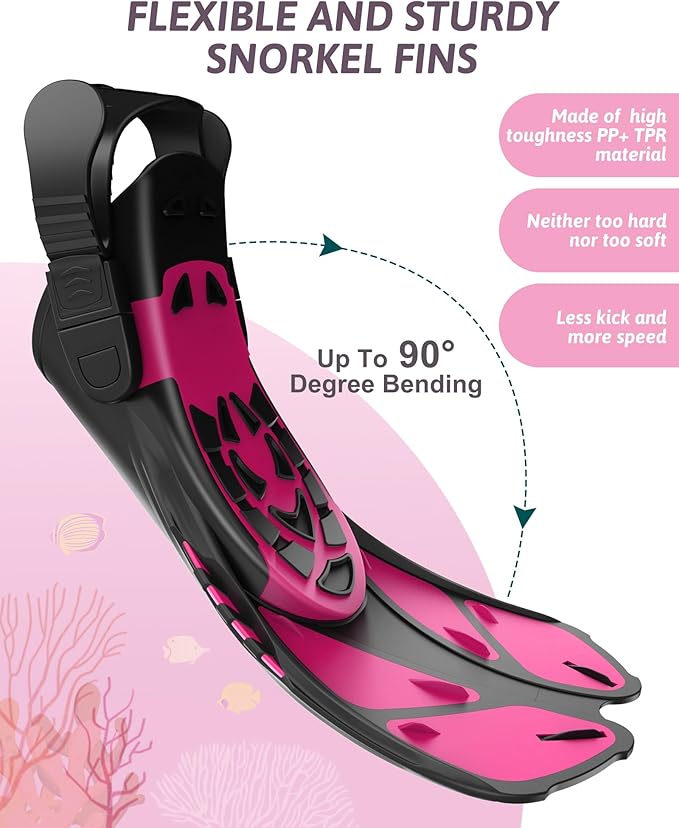 Mask Fins Snorkeling Gear for Adults, Full Face Snorkel Mask & Adjustable Swim Fins Snorkel Set, Panoramic View Snorkel Mask Dry Top Anti-Fog Anti-Leak