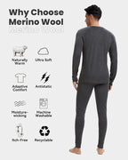 Men's 100% Merino Wool Base Layer Sets Lightweight Active Base Layer for Ski