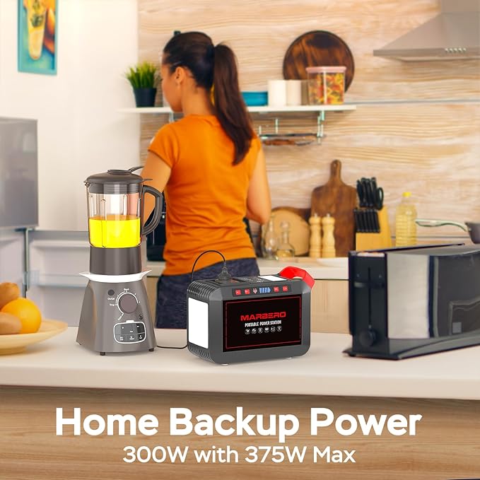 Portable Power Station 300W MARBERO 237Wh Camping Solar Generator Backup Lithium Battery with Pure Sine Wave 110V AC Outlet, USB C, USB A, DC for Outdoors Camping CPAP Home Blackout Emergency