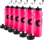 Cannon Sports 1 Liter Sports Water Bottle, BPA-Free, 34 Oz Capacity, Large Mouth, 2 lids (Straw and Squeeze), Great For Helmet Sports Such As Hockey, Lacrosse, Football, Boxing (6 Pack) (Pink)