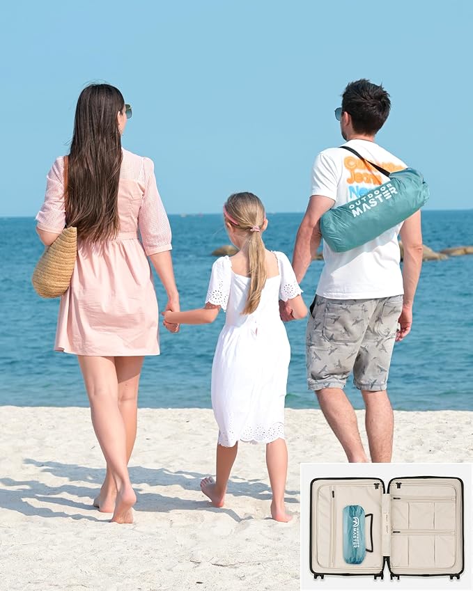 OutdoorMaster Beach Tent Sun Shelter with 2 Ventilated Doors, UPF50+ Easy Setup Beach Tent Canopy for 3 Person, Lightweight & Portable Family Beach Umbrellas for Sand with Carrying Bag-Cancun Seashore