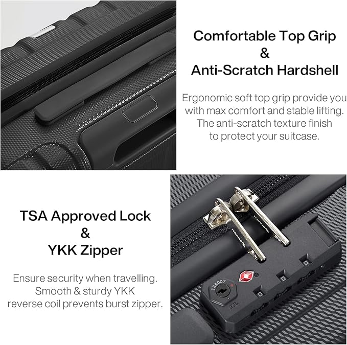 Hanke 14 Inch Underseat Carry On Luggage with Wheels Hard Shell Suitcases Carry On Bag Lightweight Small Mini Suitcase Tsa Luggage for Travel.（Jet Black）