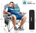 FUNDANGO Folding Camping Chair Heavy Duty, Oversized 440 Lbs Support Outdoor Camp Chairs with Lumbar Support & Cooler Pocket for Fishing Backyard Sports Beach Garden (Grey)