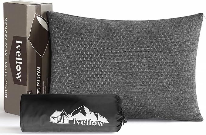 Ivellow Travel Pillow Compressible Camping Pillow for Sleeping Shredded Memory Foam Pillow Compact Firm Supportive for Adults Kids Outdoor Backpacking Hiking Essential Gear