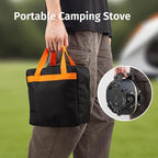 Propane Camping Stove 20,000 BTU - Portable 2 Burner Gas Stove with Adjustable Flame Control, Piezo Ignition, Carry Bag & Propane Adapter Hose, Folding Design for Camp, BBQ, Tailgating, Black