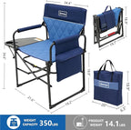 Camping Folding Chairs for Outside, Foldable Camp Chairs for Adults Heavy Duty, Oversized Directors Camping Chair with Table for Picnic, Lawn Large Comfy Camping Chair, 350 LBS Capacity, Blue