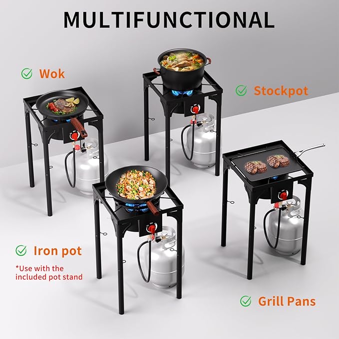 SKOK 1 Burner Propane Stove - Portable Camping Stove with 75,000 High Efficiency Propane Burner，Outdoor Stove for Camping, Backyard, Picnic