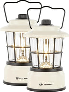 LUXPRO Retro LED Lantern - Battery-Powered Emergency Lantern - Water Resistant - Bright LED Lamp for Indoor & Outdoor Use - Use for Tents, Hiking or Hurricane Prep (Beige, Pack of 2)