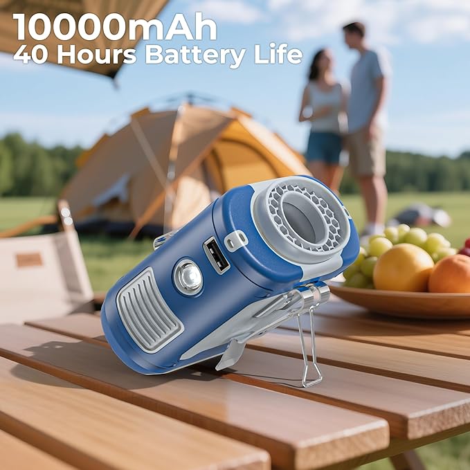 AMACOOL Portable Waist Fan Clip On, MAX 40H Work Time, 10000mAh Rechargeable Wearable Shirt Fan with Light, 16000RPM Powerful 5 Speed Belt Fans Personal Cooling Fans for Outdoor Jobsite Camping Travel