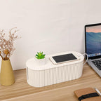 FABROK Cable Management Box with 10 Cable Ties, Cable Organizer Box for Power Strips, Surge Protectors, Chargers, Adapters, TV Computer Wires Cable Hider Organizer Box for Home/Office (Large/White)