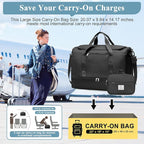 Large Travel Duffle Bag,Carry on Overnight Weekend Bag with Shoes Compartment,Weekender Bags for Women for Travel Business Trips Sport Hospital,2Pcs,Black