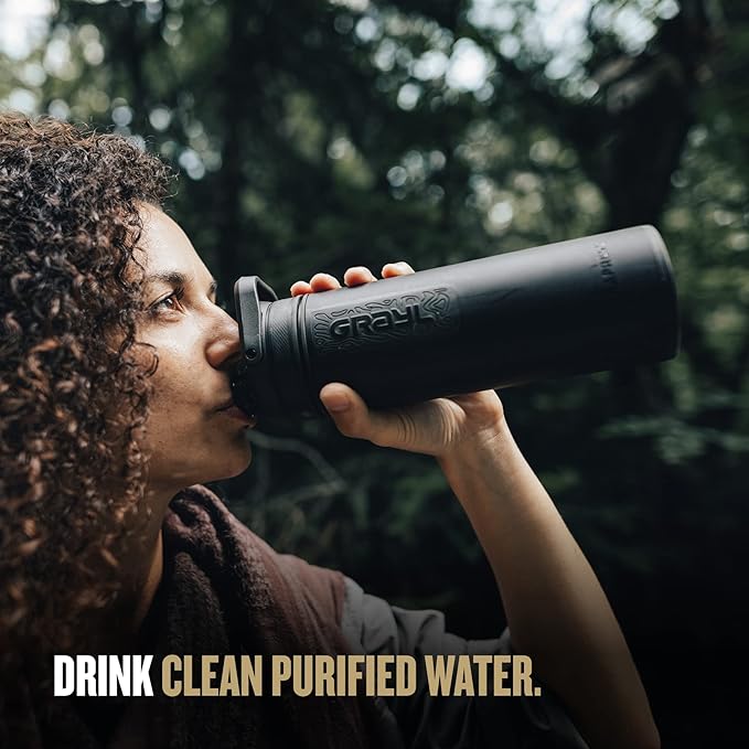 GRAYL UltraPress 16.9 oz Water Purifier & Filter Bottle for Hiking, Backpacking, Survival, Travel (Covert Black)