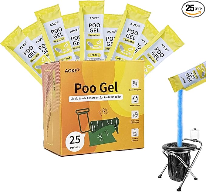 AOKE Portable Toilet Absorbent Gel Powder - Lemon 25 Pack Poo Deodorizing Treatment for Outdoor Camping and Hiking