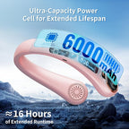 Portable Neck Fan with 6000mAh USB - Rechargeable Battery, 360° Cooling Wearable Fan, 3 Speeds, Ultra-Light Bladeless Neck Fan LED Display (Pink)
