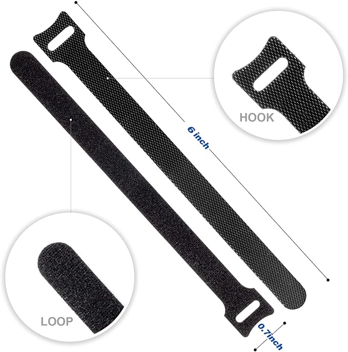 OneLeaf 80PCS Reusable Cable Ties, Black Adjustable 6-Inch Cord Organizer Ties, Multi-purpose Hook Loop Cable Management Wire Ties for Organizing Home, Office, Data Centers