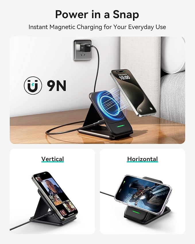 INIU 3 in 1 Charging Station Multiple Devices for Apple, 15W Magnetic Foldable Travel Wireless Charger for iPhone 16 pro max 15 14 13 12 Series, iWatch 10 9 8 SE/Ultra Series, AirPods 4 3 2 pro