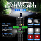 ESGOFO Rechargeable Flashlights High Lumens 10000 Long Distance, Super Bright LED Flash Light Long Lasting USB C LCD Display, Double Light Source & Buttons with Red Light, for Camping Hiking Emergency