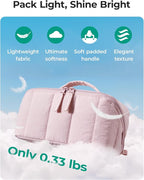 BAGSMART Travel Makeup Bag for Women, Portable Water-resistant Cosmetic Case, Puffy Padded Make Up Organizer Pouch, Open Flat Toiletry Bag for Toiletries, Brushes, Light Beige