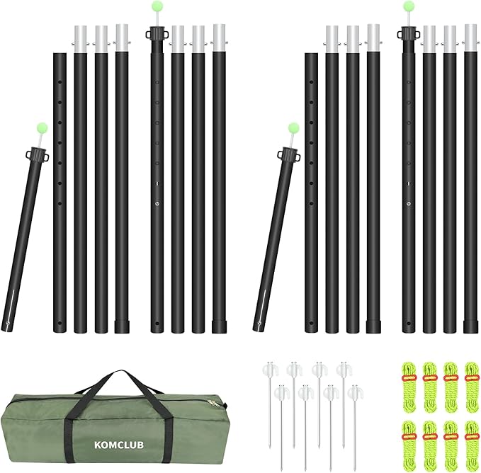 KOMCLUB Tarp Poles Telescoping Tent Poles Replacement Canopy Adjustable Aluminum Rods Camping Accessories Heavy Duty Pole Thicker Lightweight for Hiking Awning Backpacking+Tent Stakes+Reflective Ropes