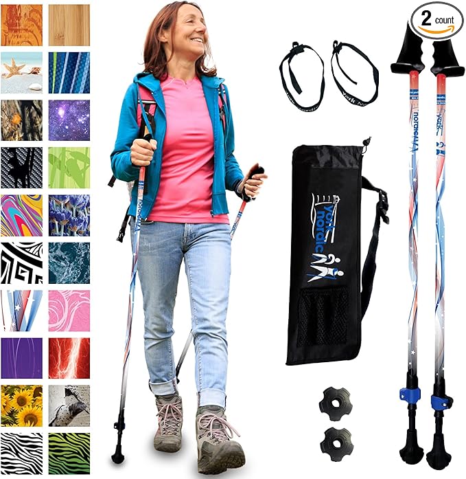 York Nordic Motivator Walking Poles for Balance and Rehab - Patented Stability Grips - Lightweight, Adjustable, and Collapsible - 2 Pieces Adjustable w/flip Locks - Heights 4'6" up to 6'2" - 230 lbs