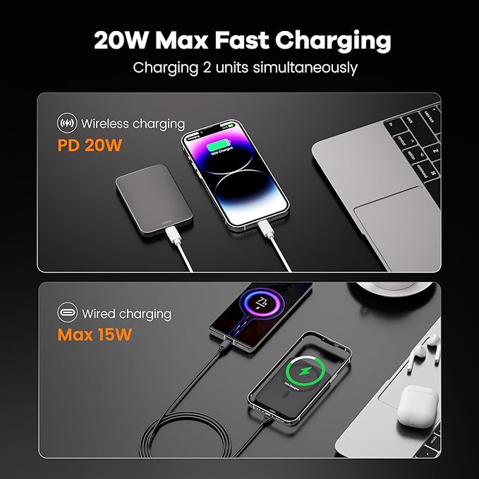 Power Bank, Ultra-Thin 10,000mAh Magnetic Wireless Portable Charger, 22.5W Fast Charging Battery Pack, Comes with USB-C Cable, Designed for iPhone Air /17/16/15/14/13/12,