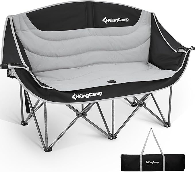 KingCamp Double Camping Chair, Oversized Heavy Duty Loveseat for Adults Portable Folding XL 2 Person Couch Padded Comfortable Two Seat with Cup Holder for Outdoor Lawn Backyard